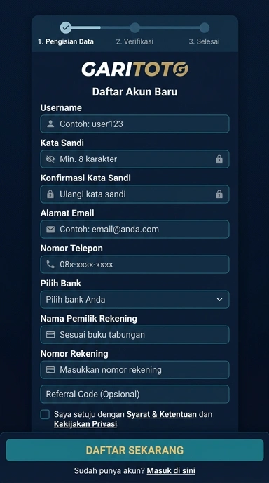 Tampilan halaman daftar garitoto